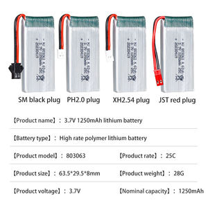 Baterai Li-ion Isi Ulang 1250mAh 803063 3.7V untuk Helikopter RC, Drone, Pesawat Terbang, dan Mainan dengan Daya Tahan Lama - Product Image 3