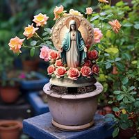 Décoration de jardin 2D en acrylique Vierge Marie avec rose, double face, imprimée UV, gravée au laser, motif religieux européen en relief pour pot de fleurs