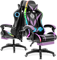 Logo brodé vert Bon fournisseur Tapis de souris personnalisé gratuit Chaise de jeu ergonomique inclinable avec lumière LED RVB avec repose-pieds