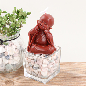 Moule à bougie 3D amusant en forme de petit moine, style chinois, ne voir, ne entendre, ne <span class=keywords><strong>parler</strong></span> que du bien, statue de Bouddha en résine, décoration d'intérieur - Product Image 3