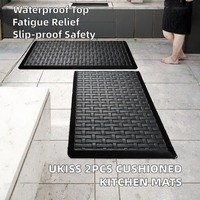 UKISS Lot de 2 tapis de cuisine anti-fatigue rembourrés, imperméables et antidérapants en PVC noir 17,3'x28' + 17,3'x28', lavage à la main uniquement
