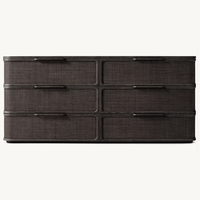 Commode moderne en bois de chêne massif avec dessus en osier, 6 tiroirs, hauteur réglable en acier inoxydable pour chambre à coucher