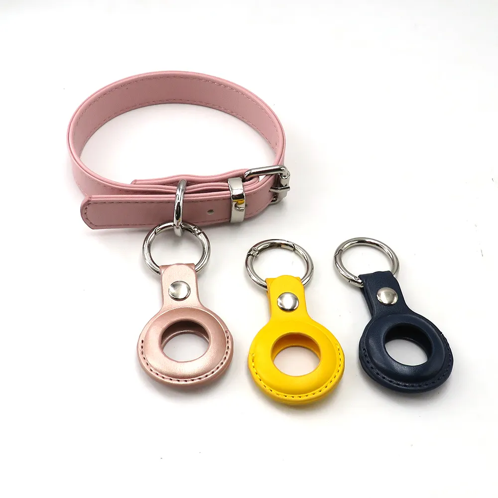 Hunde halsband benutzer definierte verstellbare Leder wasserdichte PU Airtag Hunde halsband mit abnehmbaren Namen Air Tag