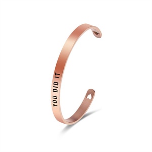 Custom Double Hearts Shaped Cutting Stainless Steel Bangles YOU DID IT Engraved Open <b>Bracelets</b> - Product Image 5