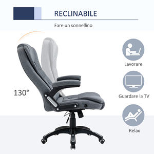 Vinsetto Ergonomic Reclining Office <b>Chair</b>, Adjustable Height and Rocking, Swivel <b>Chair</b> <b>with</b> <b>Wheels</b>, 65x72x110-120cm, Grey - Product Image 6