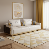 Modernes U-förmiges Ecksofa aus Echtleder mit Latexfüllung und Holzbeinen - Hochwertiges Luxus-Wohnzimmermöbel-Set