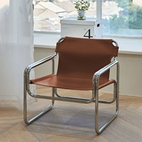 Chaise de salle à manger Bauhaus en métal écologique avec assise en cuir pour usage extérieur dans les cafés, hôtels, salles de réunion et balcons