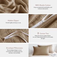 Housse de couette en mousseline de coton 100% Oeko-Tex, 2 couches, ensemble de housse de couette en mousseline de coton, ensemble de couette en coton