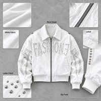 Blouson Homme à Points Cloutés et Lettres, Zippé, Col Rabattable, Doublure Polaire Réversible, Hiver, Décontracté, Streetwear, OEM
