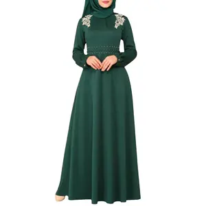 New ethnic style women's robe high waist shoulder lace dress long sleeve skirt Abaya dress
