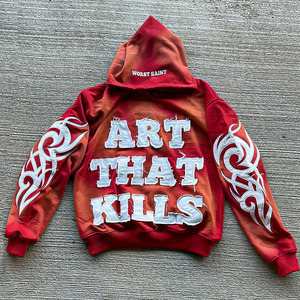 Customized Vintage Oversized Loop Acid Washed Old Patch Sewing Zipper Pullover Hoodie with Decal Logo
