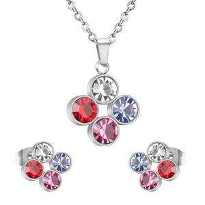 Pendientes de tuerca populares chapados en oro con forma de flor de colores mezclados y circonitas cúbicas de acero inoxidable, set de joyería para mujer - Product Image 3