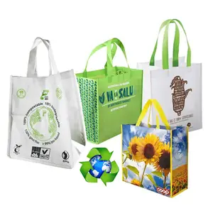 Bolsas biodegradables de polipropileno para supermercado, reciclables, duraderas, Extra grandes, no tejidas, reutilizables, con logotipo