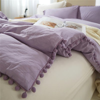 Ensemble de 3 housses de couette en polyester tissé avec pompons et franges, couleurs et tailles personnalisables, taille King, pour hôtel et usage domestique, linge de lit moderne
