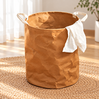 Panier à linge en papier kraft lavable, grand panier à linge pliable, bac de rangement avec poignées pour la maison, la chambre, la salle de bain, la buanderie