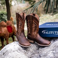 Bottes de cowboy occidentales montantes pour hommes en cuir véritable, à bout carré, mi-mollet, imperméables, brodées, durables, style vintage, pour l'équitation