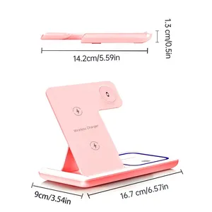 Soporte de <span class=keywords><strong>cargador</strong></span> inalámbrico plegable 3 en 1-Carga rápida de 15W para <span class=keywords><strong>iPhone</strong></span> 15 <span class=keywords><strong>Pro</strong></span> Max, <span class=keywords><strong>Apple</strong></span> Watch 8/7 y AirPods con base LED - Product Image 6