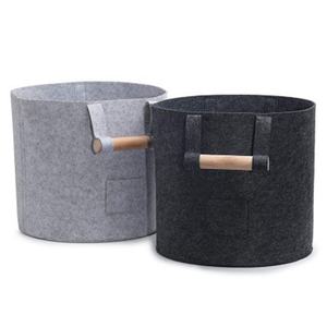 Cesta de almacenamiento de fieltro redonda de gran capacidad, con asas de madera para almacenar todo tipo de artículos diversos - Product Image 2