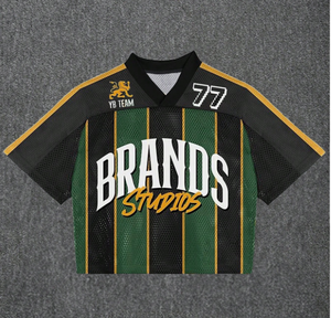 Camiseta de malla Retro con logotipo personalizado de Tontons, Camiseta deportiva recortada de gran tamaño con cuello en V para hombres, ropa de calle transpirable cómoda y ajustada - Product Image 3