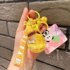 Creative <b>Cute</b> Panda Frog <b>Bear</b> Keychain Light Bulb Liquid Filled Boba Keychain Floating Oiled Animal Milk Tea Cup Key Chain - Product Image 3