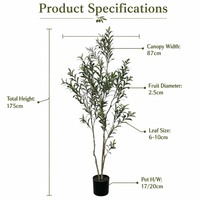 Arbre d'olivier artificiel en gros, 175 cm, vert, faux arbre en pot, sans entretien, décoration intérieure pour la maison, le bureau, aménagement paysager