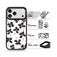 Coque de téléphone AG Feeling Black Edge avec motif floral peint à l'huile et dorure pour iPhone 17, 17 Pro Max, 16 Pro, 15 – Coque magnétique