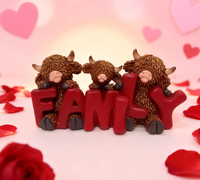 Figurine d'animal mignonne, statue de bovins des Highlands en résine, ornement de dessin animé, décoration de la Saint-Valentin peinte à la main