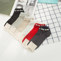 5 paires de chaussettes brillantes en coton dentelle pour femmes, chaussettes de couleur unie avec perles, à la mode, de couleur unie, pour dames