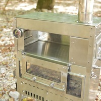 Poêle de camping portable en acier inoxydable avec four supérieur, chauffage extérieur à bois, cuisinière et cheminée