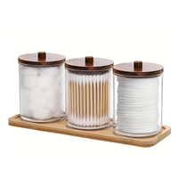 Boîte de rangement portable et écologique en plastique pour cosmétiques, distributeur de cotons-tiges et de tampons avec couvercles en bois