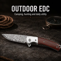 Couteau pliant en acier de Damas - Couteau de poche tactique EDC pour le camping et la chasse avec manche en bois