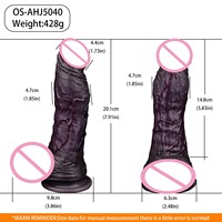 OS-AHJ5040 20.1cm Black Viper Double Layer Realistic Suction Cup Dildo 3D Precision Modeling Soft Silicone Adult Pleasure Toy