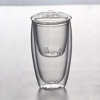 Théière à feuilles entières de 350 ml, en verre borosilicate résistant à la chaleur, à double paroi, avec infuseur et couvercle, de luxe