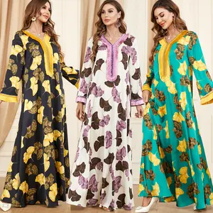 Di alta qualità signore islamico caftano moda Abaya abito Dubai turchia stile musulmano fiore stampato abito da donna