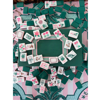 Jeu de Mahjong américain en acrylique bicolore double couche, tuiles blanches avec bord rose et vert, motif tropical brillant, Mahjong personnalisé