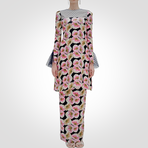 SIPO Eid Nouveau Design Malaisie Musulman Moderne Kurung Pahang Rose Imprimés Floraux Et Tulle Femmes Ensemble Baju Kurung - Product Image 1