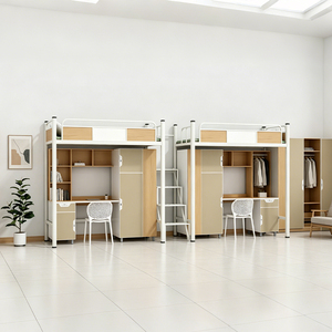 Lit superposé moderne pour étudiants avec table d'étude et tiroir de rangement, lit mezzanine en métal, mobilier pour dortoirs scolaires, universitaires et appartements du personnel - Product Image 4