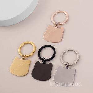 Stainless Steel Cat Shape Keychain Blank Pet Tag Cat Charm Keyring <b>Custom</b> DIY Jewelry Make Polishing Laser Engrave Logo Key Ring - Product Image 1