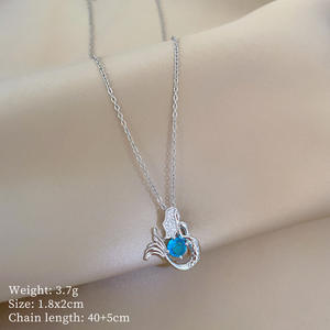 Popular nuevo chapado en oro azul diamante baile sirena colgante collar cadena de eslabones Unisex Julio piedra natal joyería moda - Product Image 6