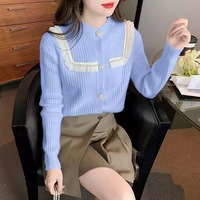 Cárdigan de un solo pecho de lujo para mujer Diseño elegante con cuello redondo Nuevo abrigo de invierno con estilo informal y logotipo frontal