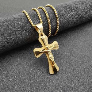 yunnique Stainless Steel <b>Cross</b> Pendant Necklace Gold Plated Unisex Fashion Jewelry 3mm <b>Chain</b> 60cm - Product Image 2
