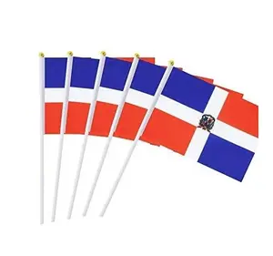 Grosir bendera tangan Republik Dominika barat kustom bendera tangan 100% poliester bendera melambai tangan