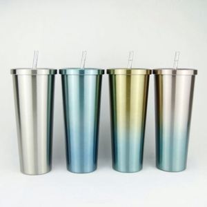 Feist Cross-border <b>Large</b>-Capacity Double-<b>Wall</b> Stainless Steel Straw Cup Vacuum-Insulated Gradient-Color Portable Coffee Mug - Product Image 1