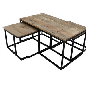 Industrial Nesting <b>Coffee</b> <b>Table</b> <b>Set</b> Mango Wood Top Metal Frame <b>Set</b> <b>of</b> <b>3</b> Modern Living Room Furniture - Product Image 2