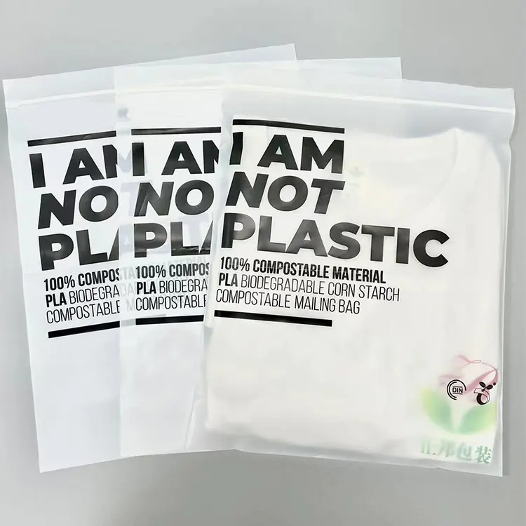 matte biodegradable ldpe t shit self sealing ziplock bag clear printed logo compostable zipper bag for clothing packaging