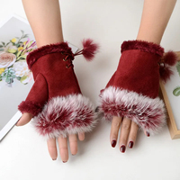 Gants chauds d'hiver pour femmes, en fausse fourrure de lapin, sexy, chauffe-mains sans doigts, en daim, mitaines chaudes pour femmes, D-003