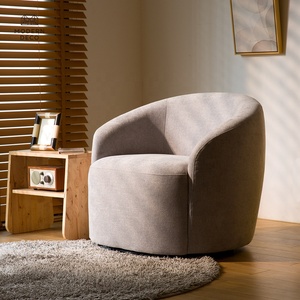 Silla giratoria de diseño moderno para sala de estar, sofá curvo de tela de 1 plaza, sillón redondo individual - Product Image 3