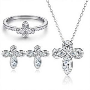 Parure de bijoux de luxe italienne européenne en argent sterling plaqué rhodium avec zircone cubique pour femme, idéale pour mariage, fiançailles, fête ou cadeau - Product Image 1