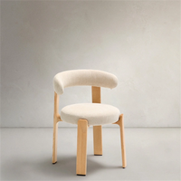 Chaises d'appoint confortables de style moderne, chaise de salle à manger en chenille beige avec pieds en bois pour salle à manger