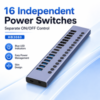 Hub USB 3.2 Gen2 16-in-1, 10Gbps, 8x USB-C + 8x USB-A, Sakelar Individual, Hub Multiport Bertenaga Aluminium
